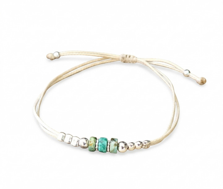 צמיד משולב כדורי כסף 925 ואבני טורקיז אפריקאיות-הפרדות פרח כסף 925