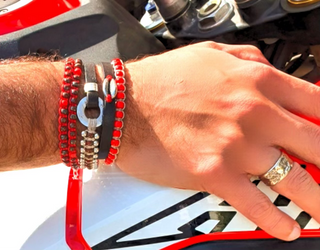 סט צמידים יוניסקס משולב עור אריגת חוטי שעווה חרוזי מיוקי ואלמנטים כסף 925