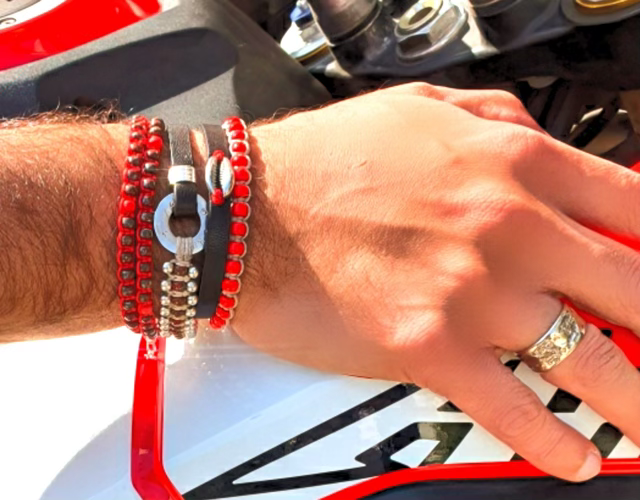 סט צמידים יוניסקס משולב עור אריגת חוטי שעווה חרוזי מיוקי ואלמנטים כסף 925