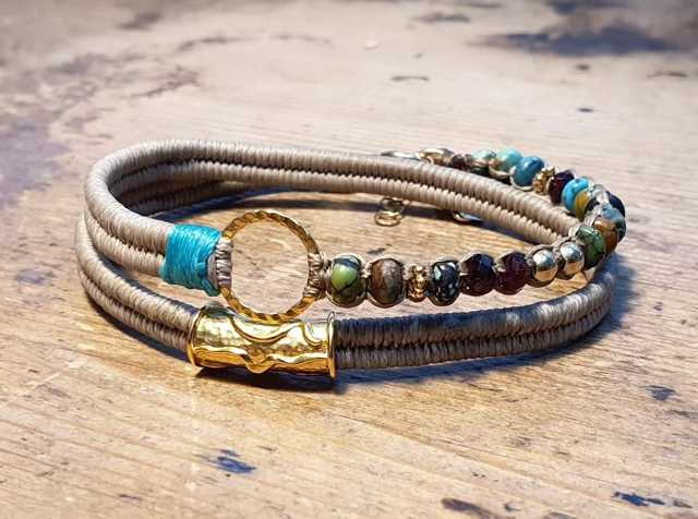 צמיד משולב טבעת ציפוי זהב 14 קרט רקועה וצינור יצוק בראס בציפוי זהב 14 קרט אבני גרנט,טורקיז טבעיות