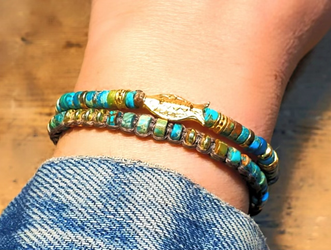 צמיד משולב המטייט,אבני ג'ספר בגוון טורקיז,טורקיז אפריקאי,קוקוסים,סנטר דג מרוקע שילוב של כסף 925 או ציפוי זהב 14 קרט-לבחירה