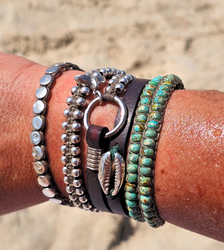 סט צמידים שילוב עור איכותי כסף 925 חרוזי מיוקי טורקיז פיקאסו