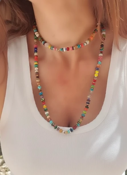 שרשרת מקולקציית סאוטה צבעונית ומיוחדת בשילוב של אבני חן שונות ומגוונות מעצבת פז בק
