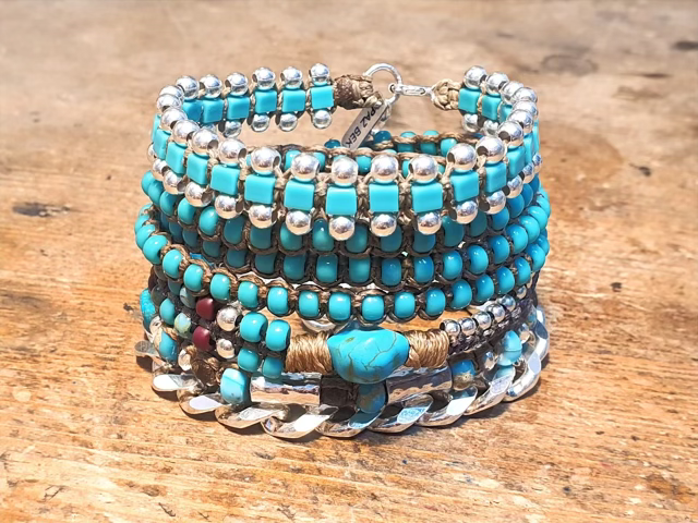 סט צמידים משולב אלמנטים מכסף 925,חרוזי מיוקי,ואבני חן שונות