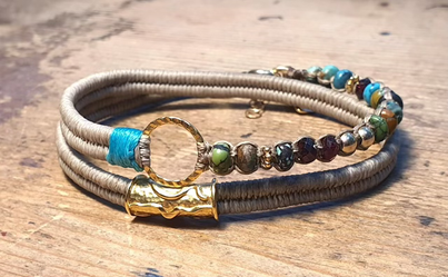 צמיד משולב טבעת ציפוי זהב 14 קרט רקועה וצינור יצוק בראס בציפוי זהב 14 קרט אבני גרנט,טורקיז טבעיות