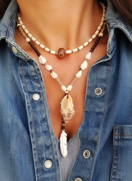 סט שתי שרשראות משלימות בעבודת יד המשלב חומרים טבעיים וגימור יוקרתי