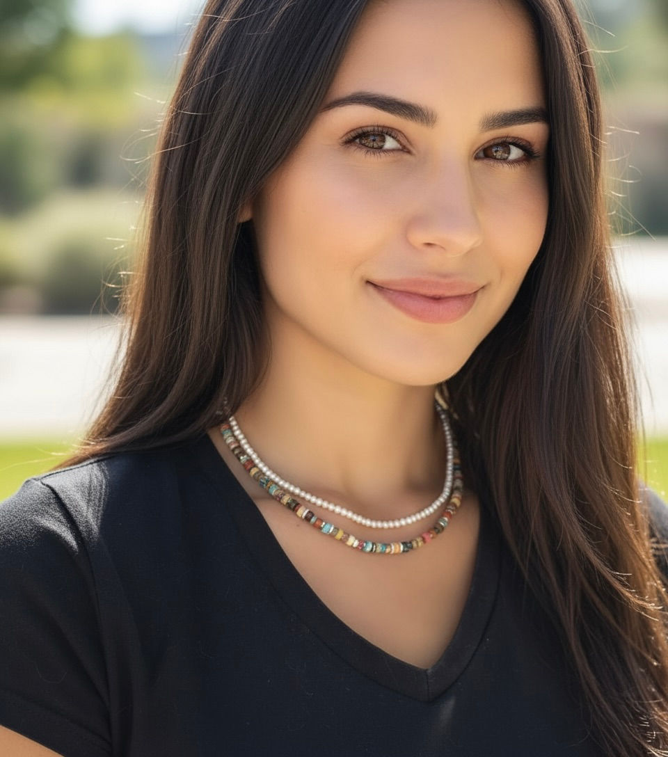 סט שתי שרשראות ייחודי בעבודת יד, המשלב יוקרה קלאסית עם מראה טרנדי צבעוני -מעצבת פז בק