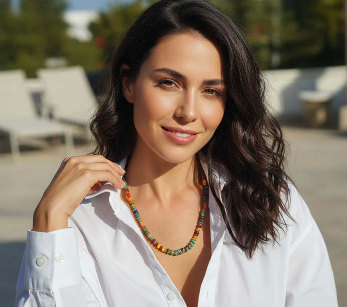 שרשרת אבני חן טבעיות טורקיז מיוחדות בגוונים שונים,ענברים נדירים,קורל איטלקי,רובי,לאפיס הפרדות זהב 14 קרט ורינגים ציפוי זהב 14