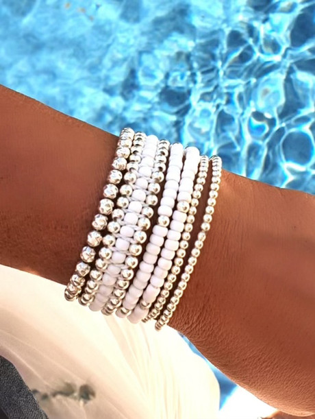 צמיד משולב כדורי כסף 3 מ"מ וחרוזי מיוקי