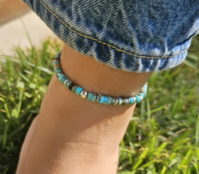 צמיד אבני ג'ספר בצבע טורקיז,חום,שילוב חרוזי קוקוס,המטייט וכדורי כסף 925