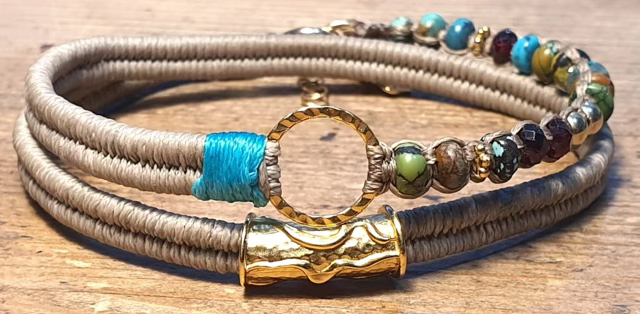 צמיד משולב טבעת ציפוי זהב 14 קרט רקועה וצינור יצוק בראס בציפוי זהב 14 קרט אבני גרנט,טורקיז טבעיות