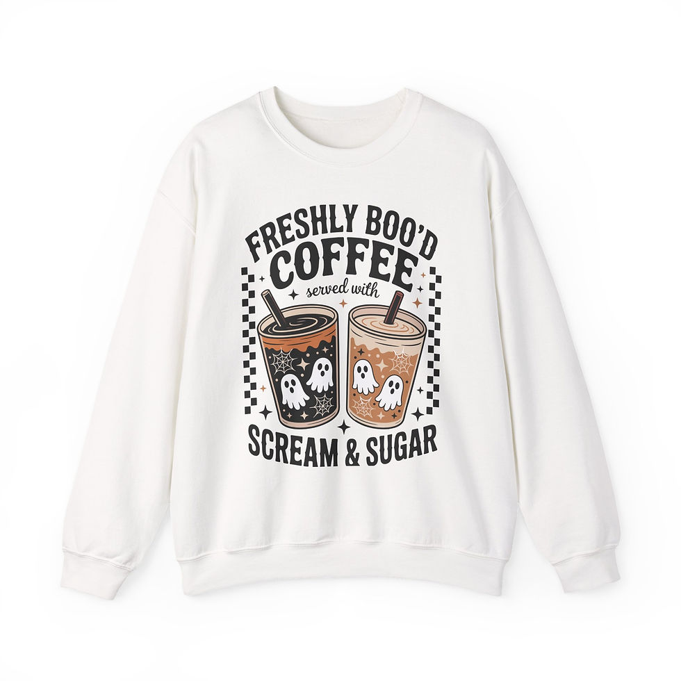 Thumbnail: Cozy Halloween Sweatshirt - Freshly Boo'd Coffee Design