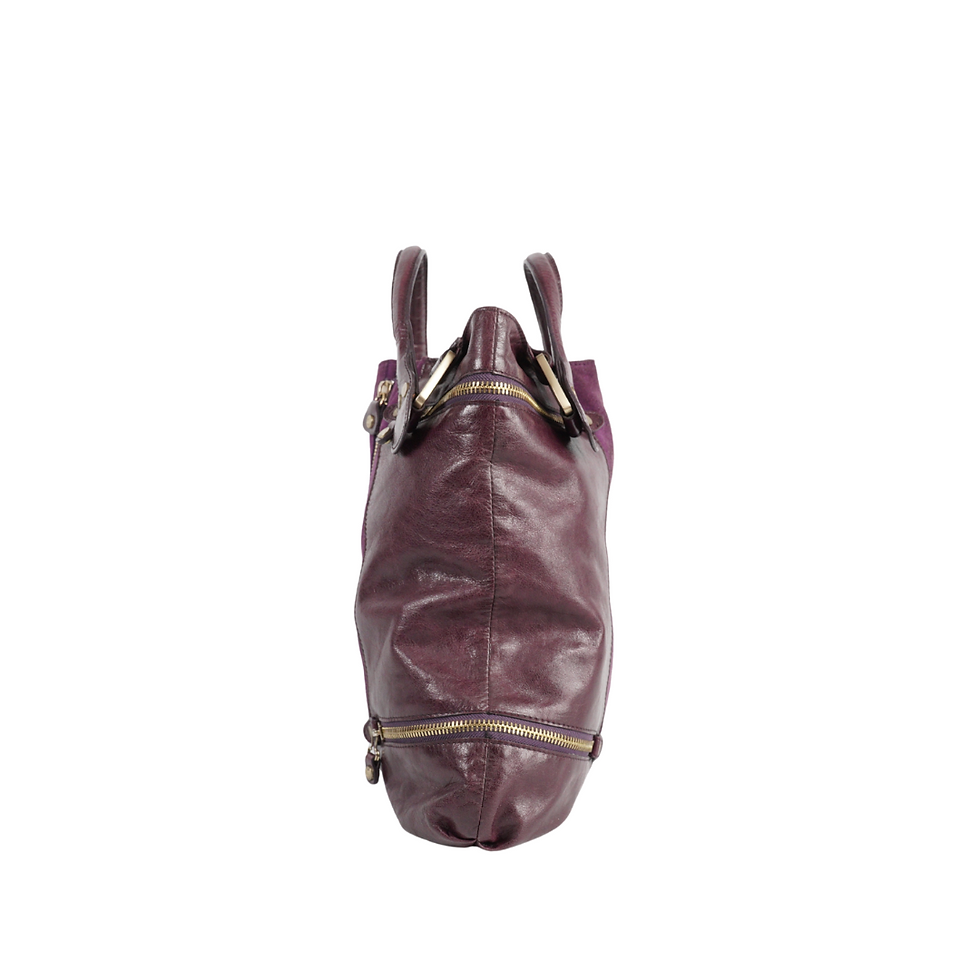 Thumbnail: Jimmy Choo Vintage Leather/Suede Mona Tote Aubergine Side