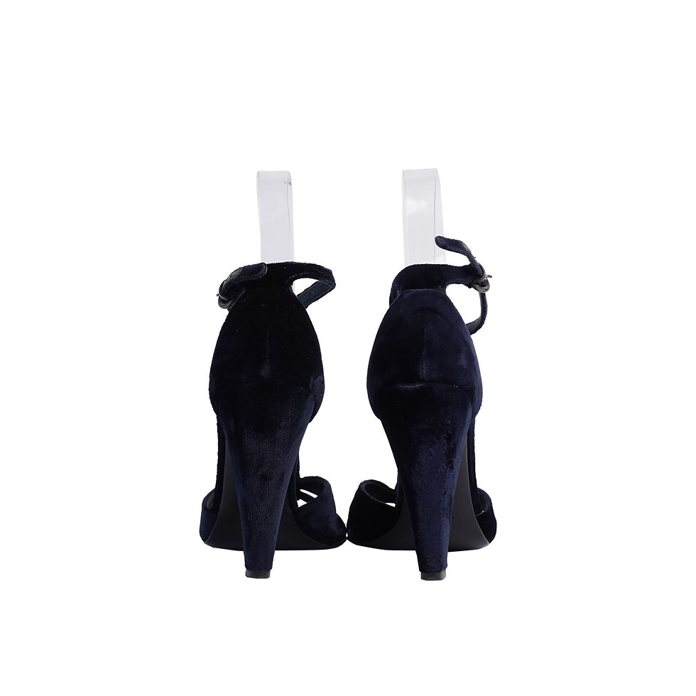 Thumbnail: Back view of a pair of preowned luxury Miu Miu Velvet Beaded Sandals Blue