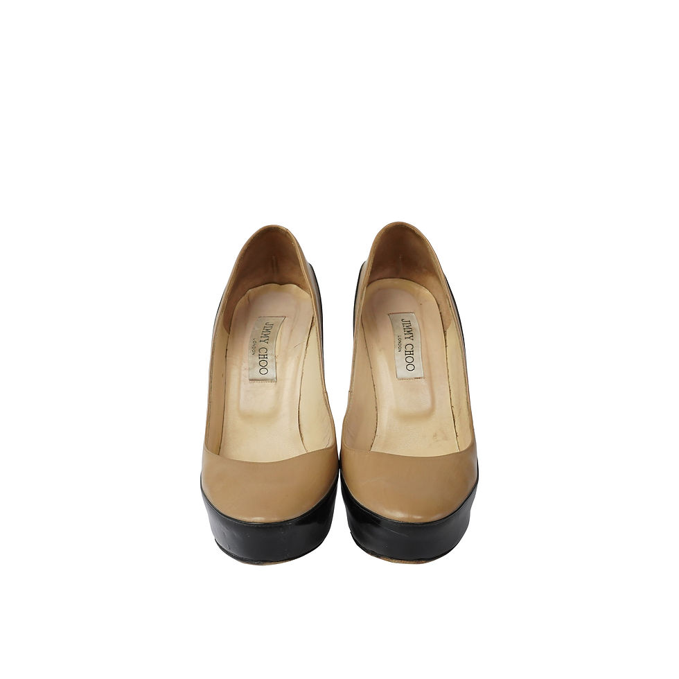 Thumbnail: Jimmy Choo Patent/Leather Platform Pumps Beige/Navy Front