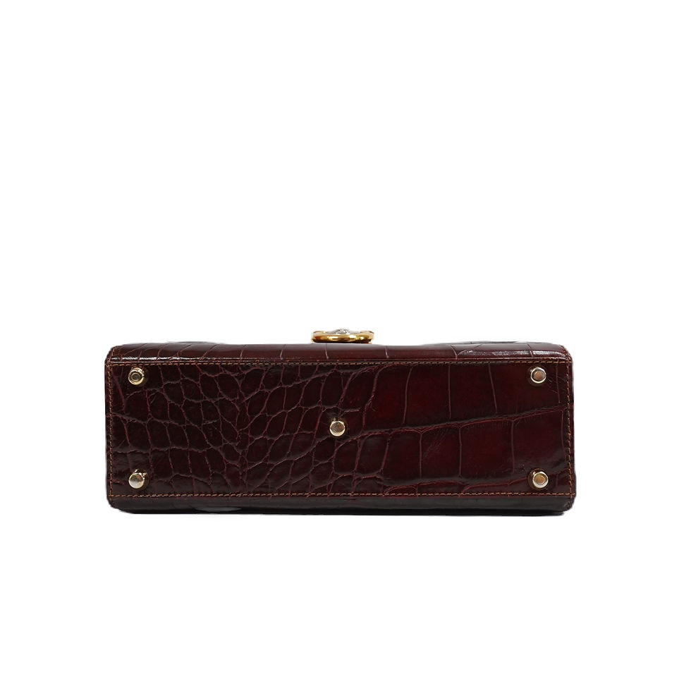 Thumbnail: Gianni Versace Vintage Leather Croc Embossed Medusa Bag Brown
