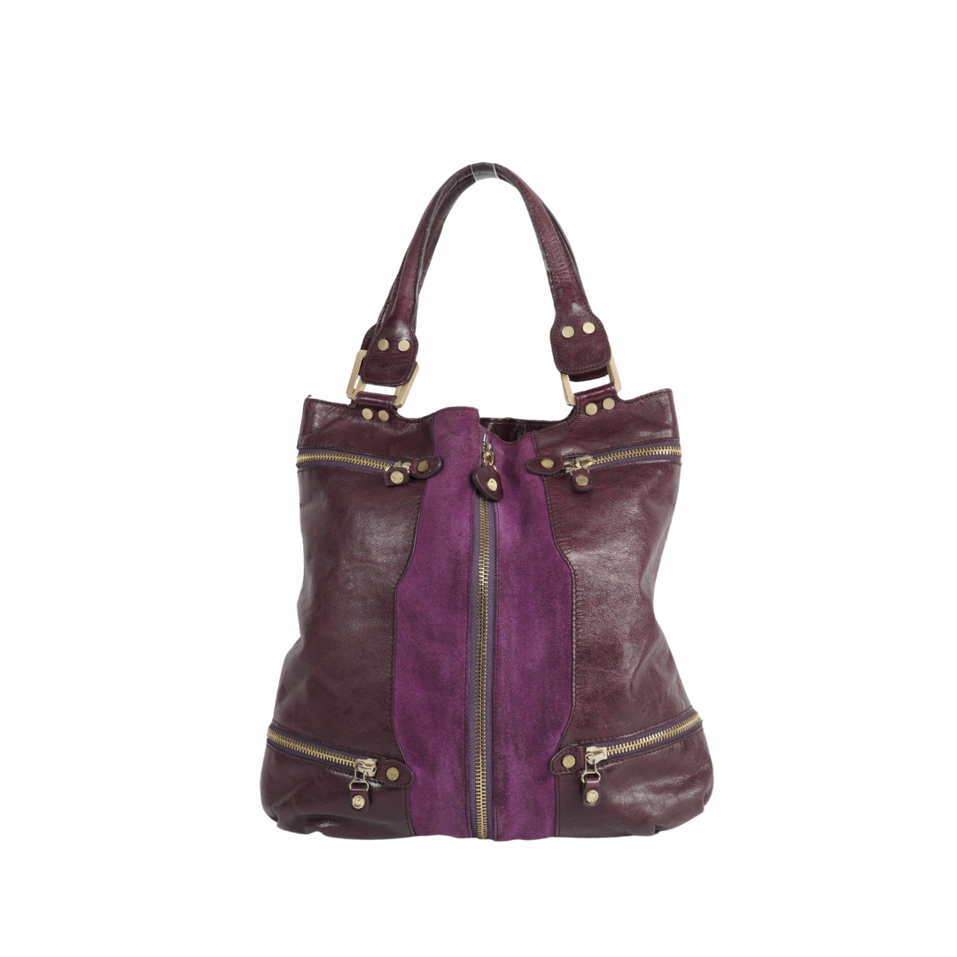 Jimmy Choo Vintage Leather/Suede Mona Tote Aubergine Front