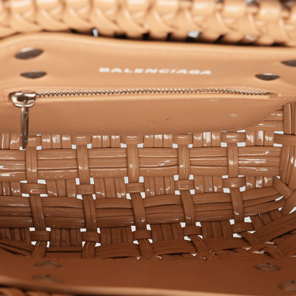 Thumbnail: Balenciaga Leather Bistro XS Basket Bag Beige Interior