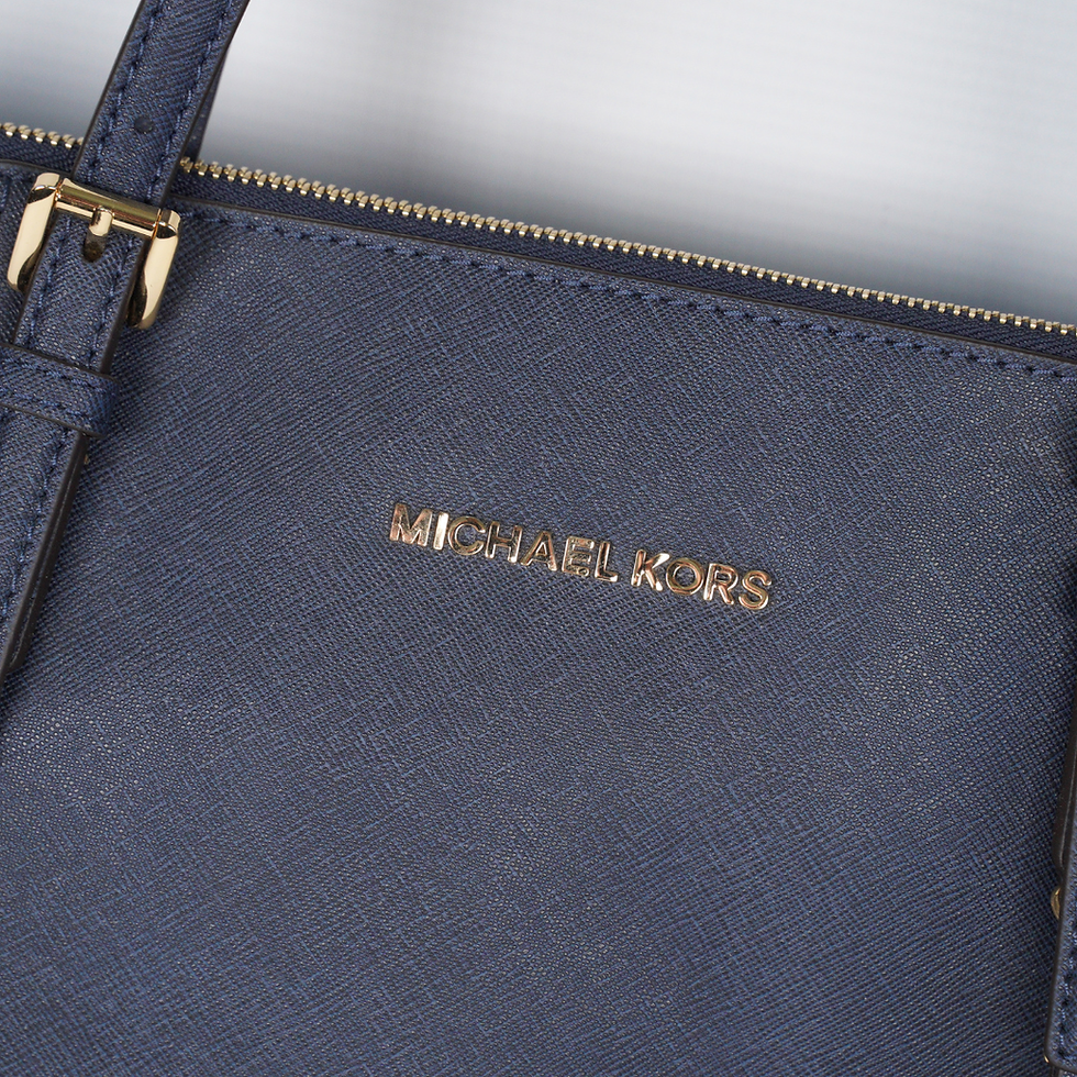 Thumbnail: Michael Kors Leather Jet Set Tote Navy