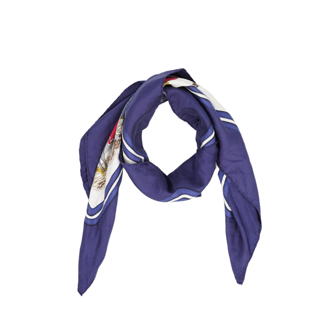 Hermès Vintage Silk Ecuries Scarf Blue Front