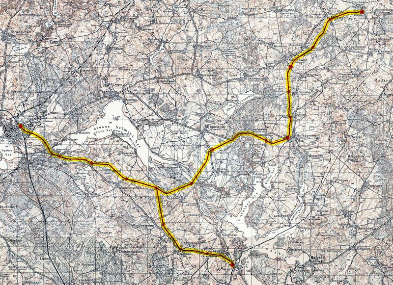 Mapa Ełckiej Kolei Wąskotorowej 1939