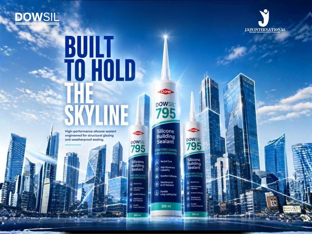 DOWSIL 795 sealant with 'BUILT TO HOLD THE SKYLINE' text