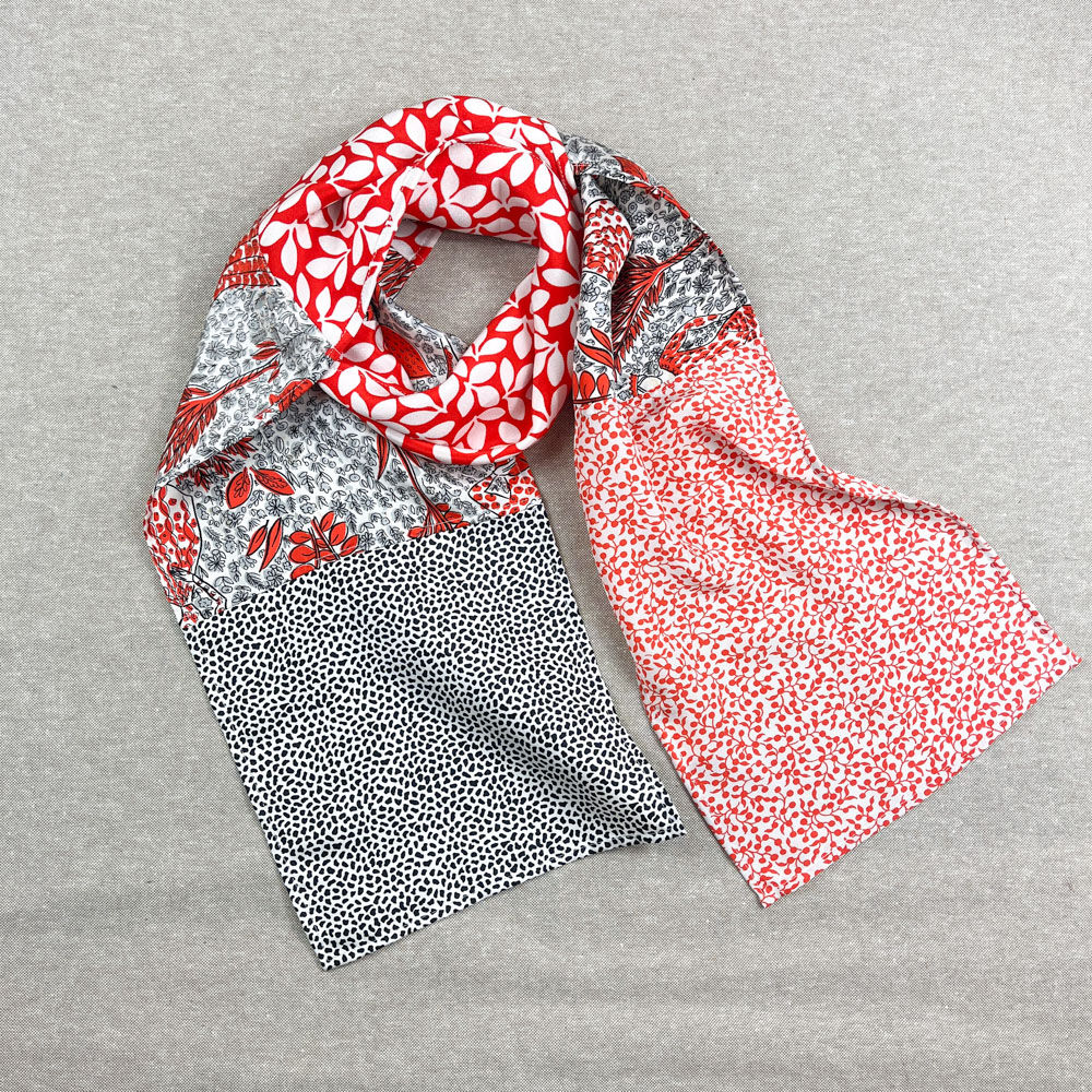 Seidenschal, Roter Kranich 150 cm x 20 cm, Einzelstückl