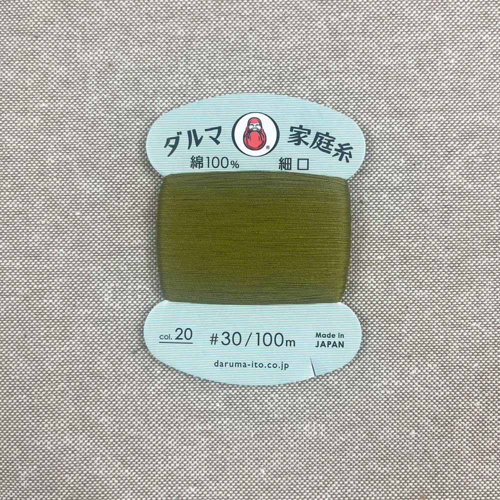 Daruma Sashiko Garn Olivgrün Detailaufnahme – Baumwollgarn aus Japan