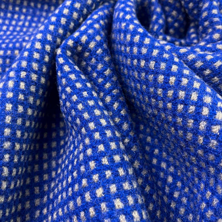 Miniaturbild: Japanischer Wollstoff Webstruktur in Blau Beige aus Wolle und Baumwolle mit zweifarbig gewebter Oberfläche
