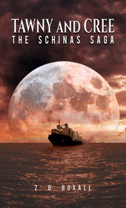 A ship sailing at night on the ocean with a large moon behind it,