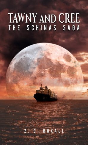 Shipping boat in the ocean behind a large moon