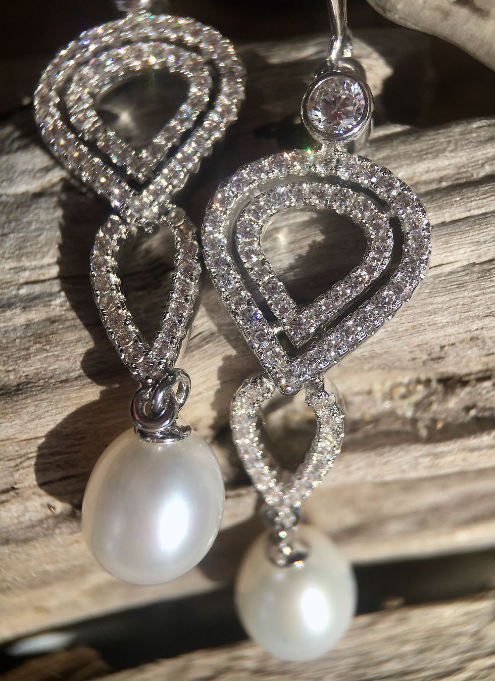 Thumbnail: Sterling Silver White Drop FWP CZ Shepherd Hook Earrings 7.5-8mm