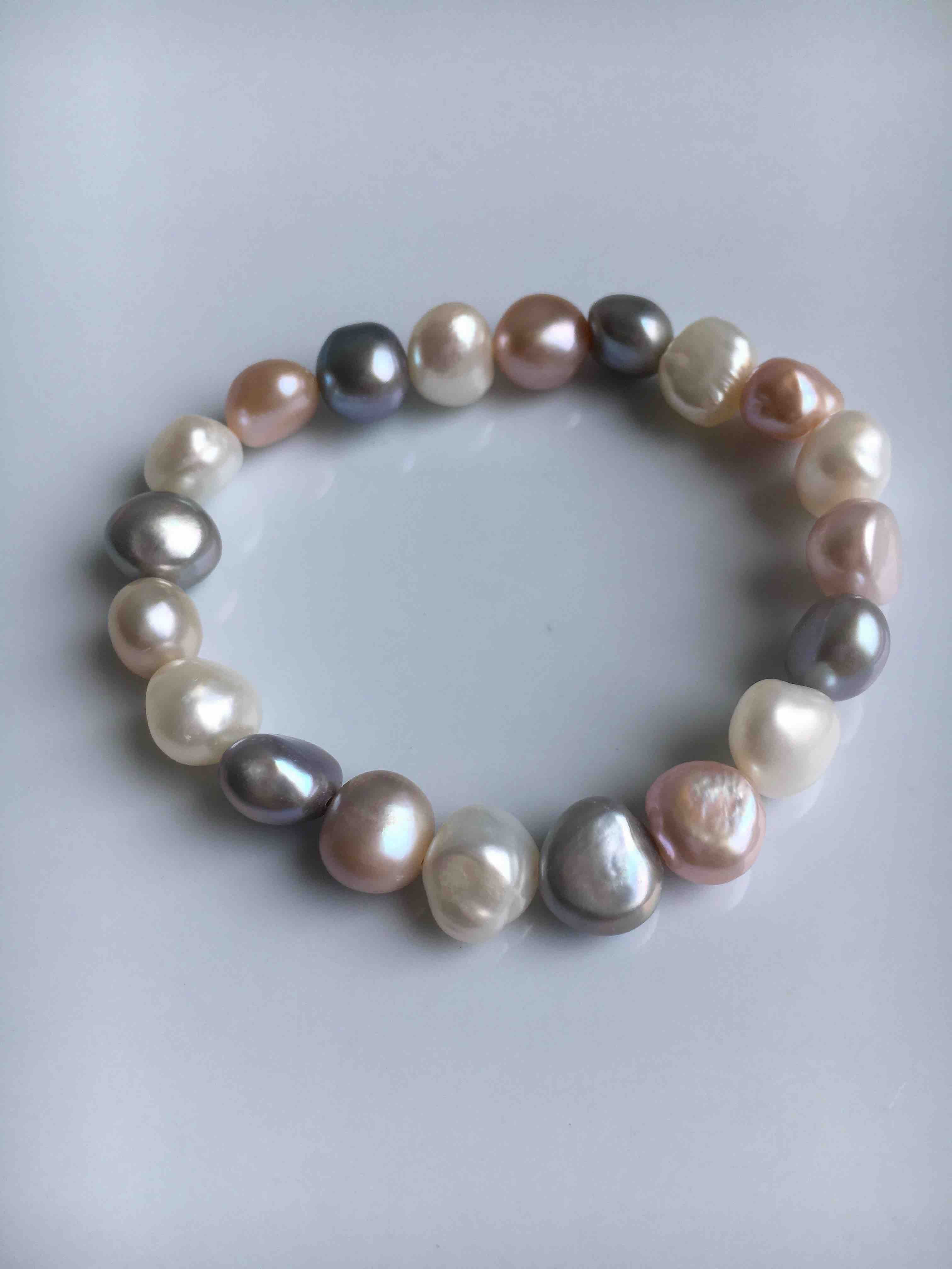 Freshwater pearl multi colour keshi stretch bracelet jewellery