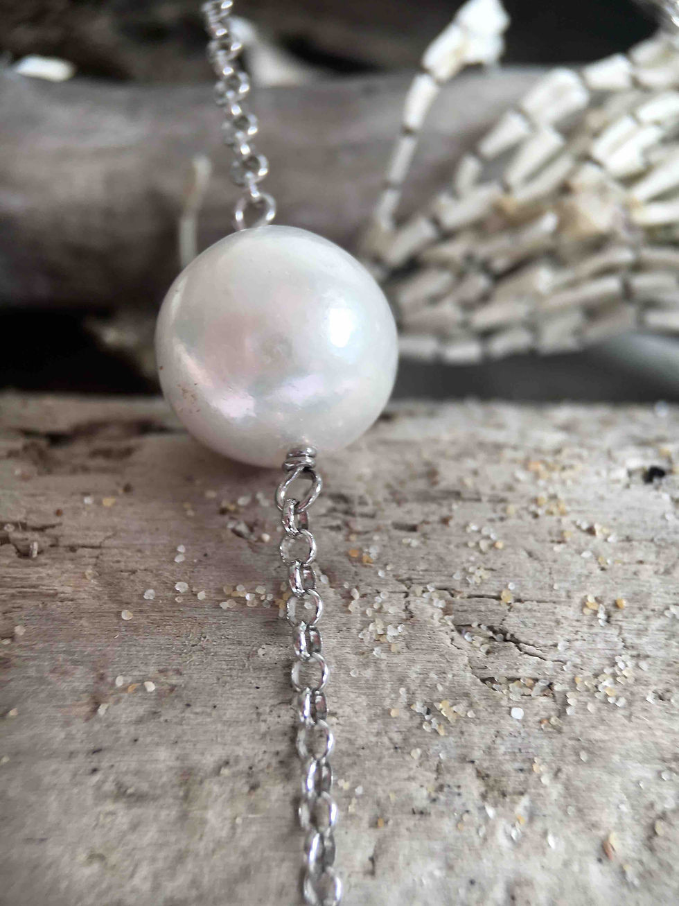 Thumbnail: sterling silver 12-13mm white edison freshwater pearl chain necklace jewellery