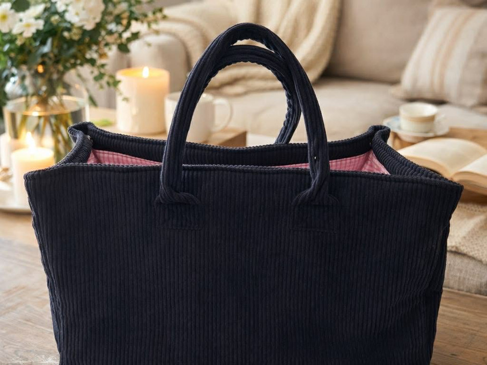 Sac cabas velours marine vichy rose