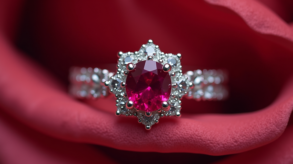 Close-up view of a ruby gemstone on a wedding ring