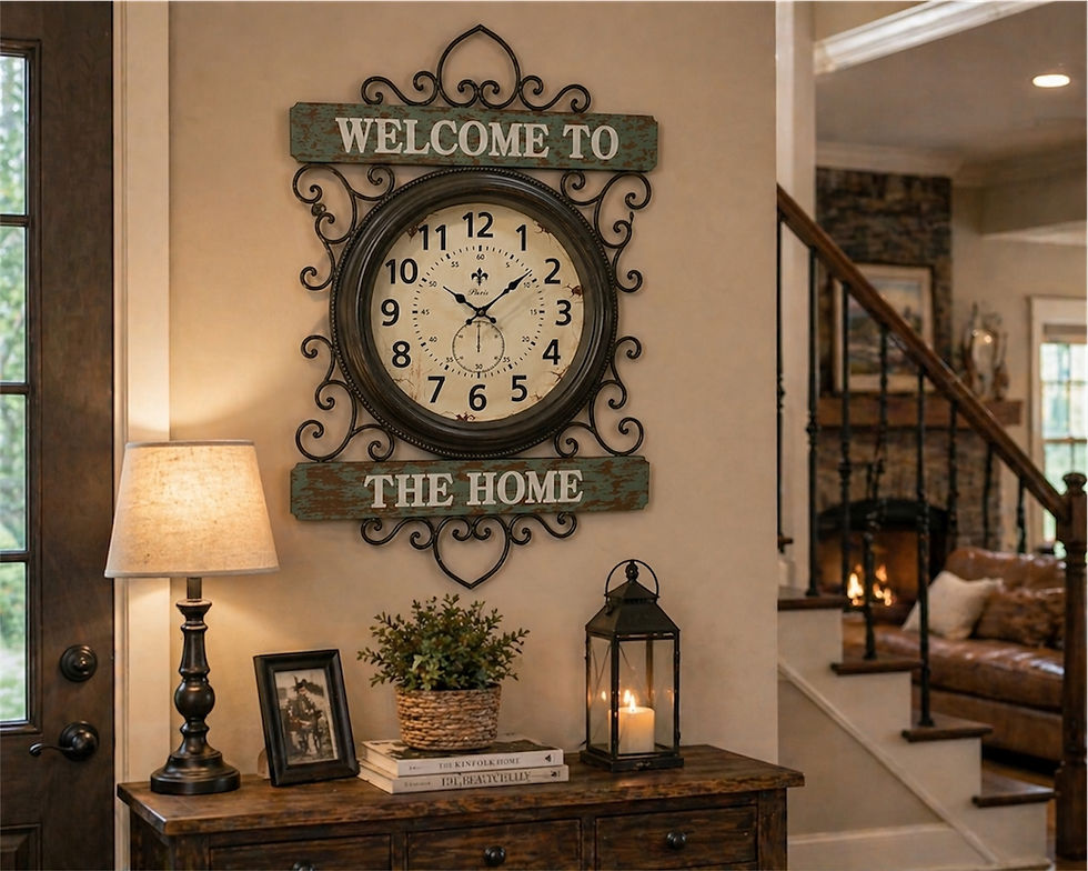 Thumbnail: Wall Clock with “Welcome to the Home” Frame  Rustic Café Style