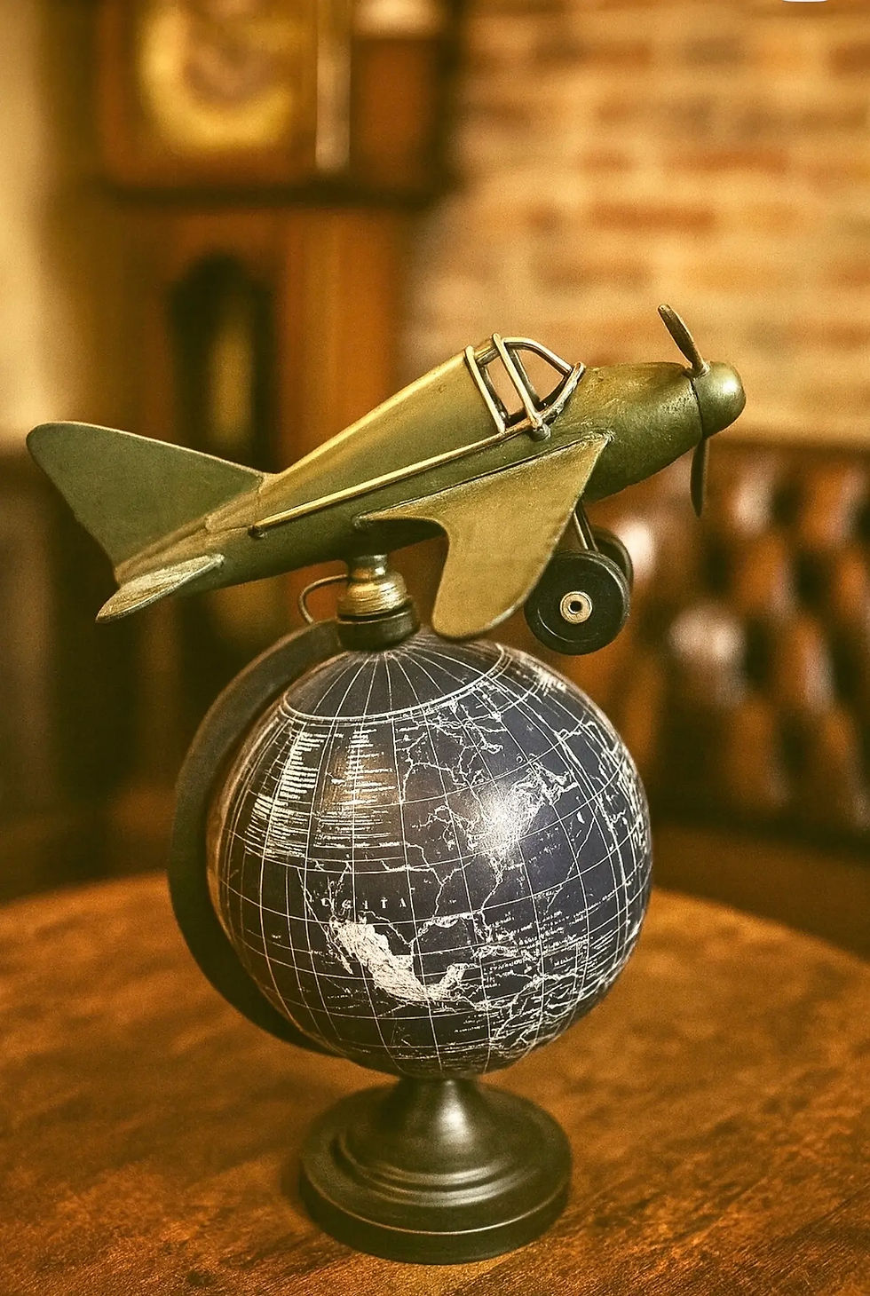 Rustic airplane model on a globe