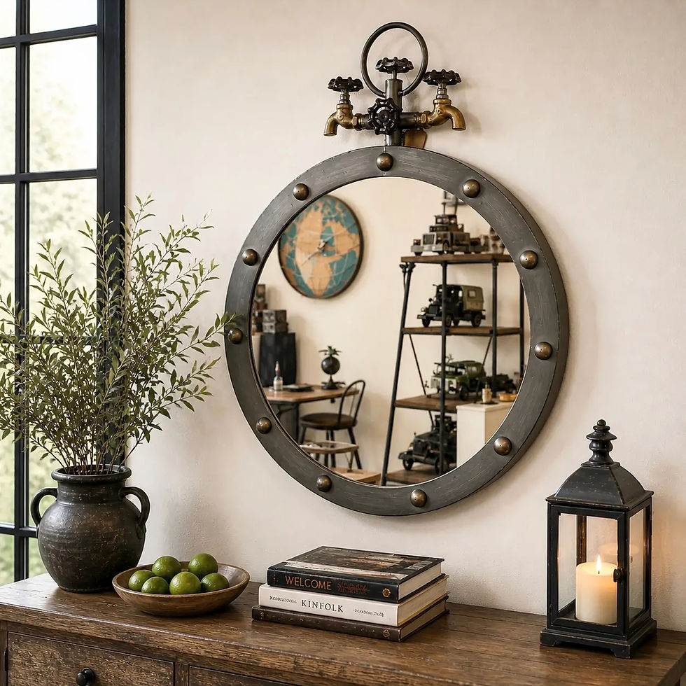 Pipe Style Round Mirror Full Metal Frame