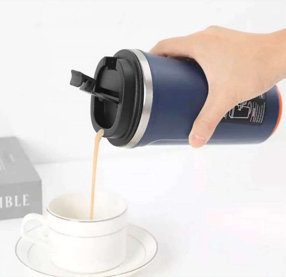 Thumbnail: Hand pouring coffee from a blue travel mug into a cup