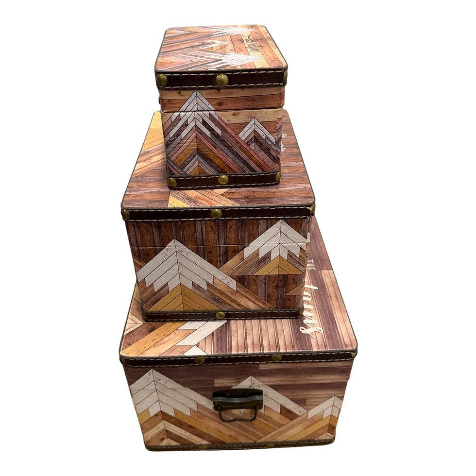 Thumbnail: Set of 3 vintage wooden trunks with mountain art