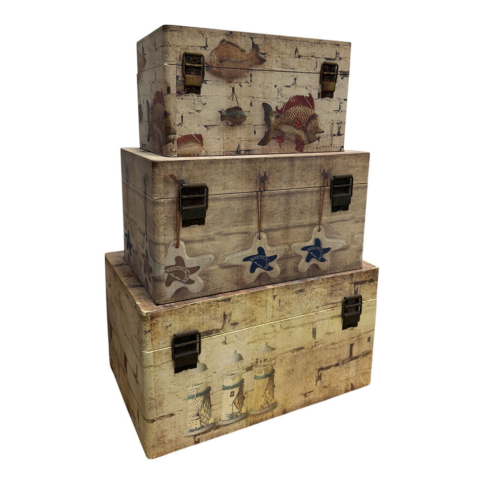 Thumbnail: Coastal Vintage Storage Boxes Set – Decorative Nautical Trunks (Set of 3)