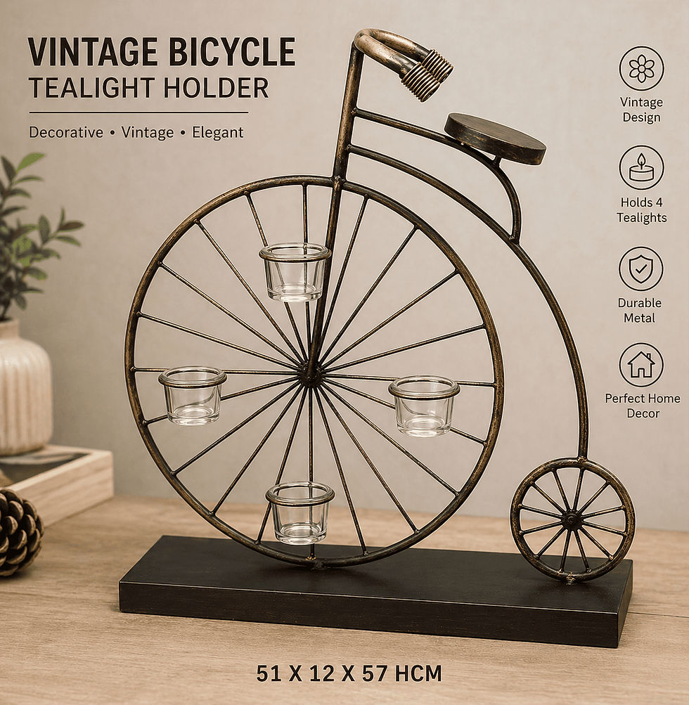 Vintage metal bicycle tealight holder with 4 lit candles
