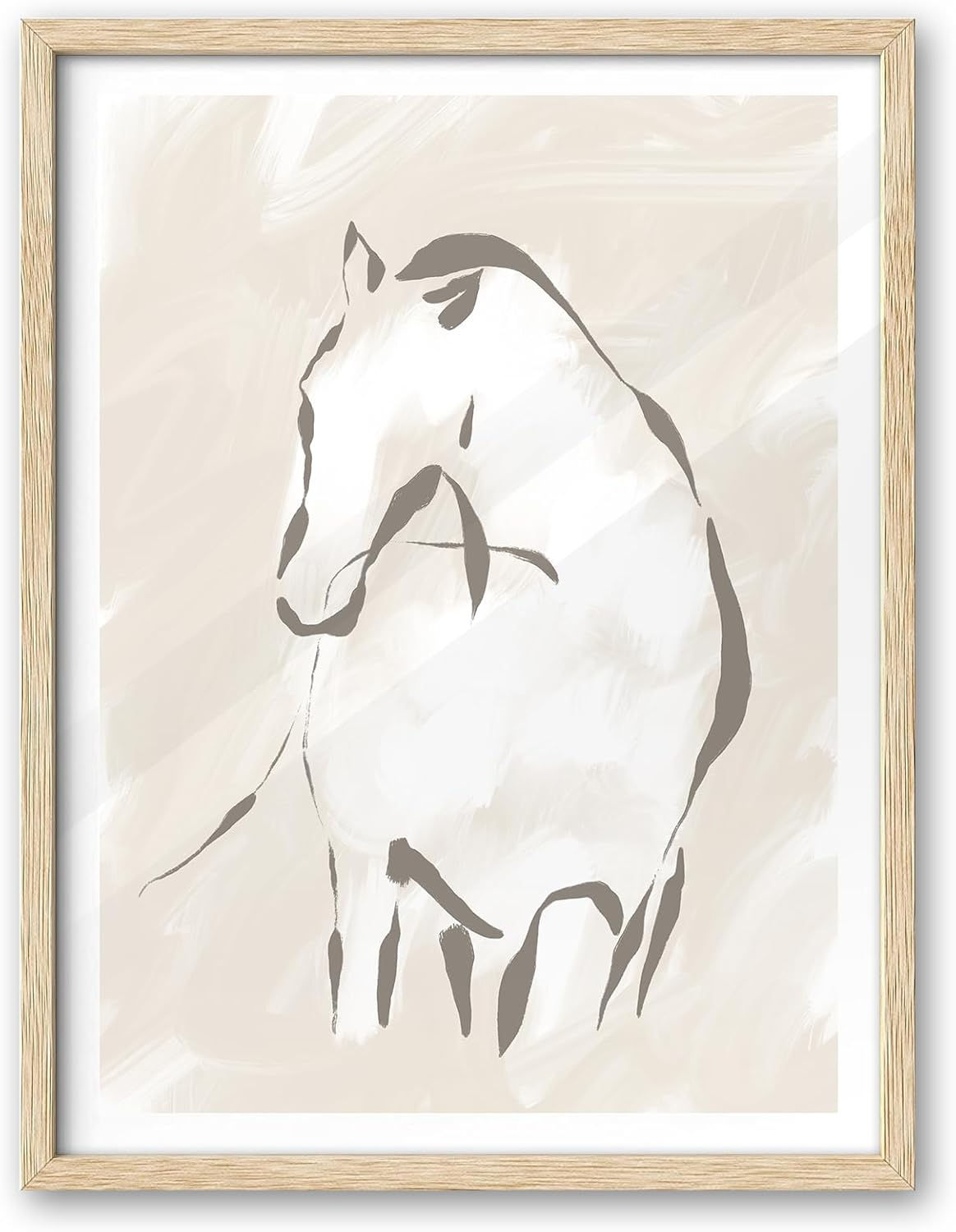 Abstract Boho Horse Drawing Framed Wall Art, 12x16 in Minimalist Animal One Lin