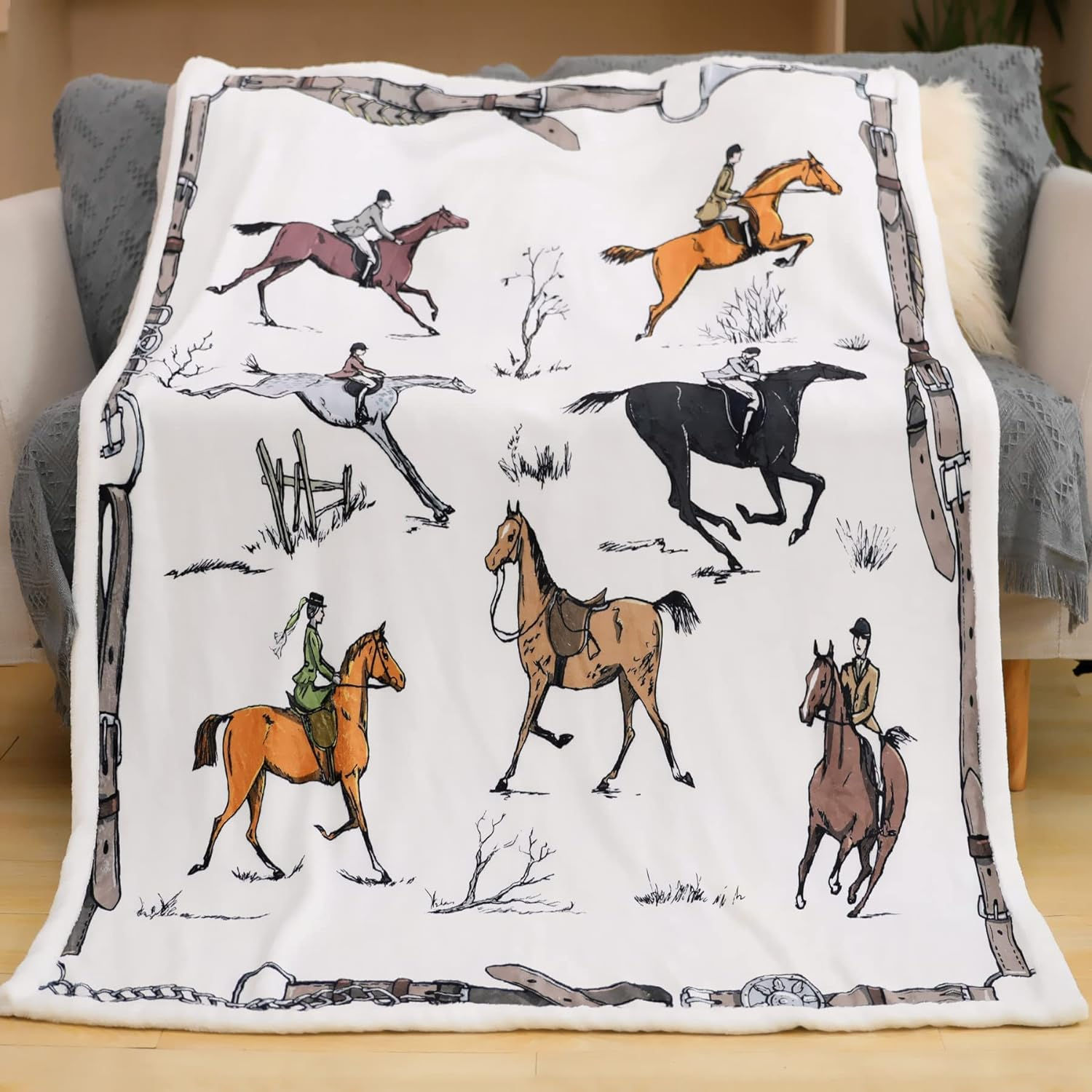 Horse Blanket Horse Gifts for Girls Boys Women Throw with Horses Design Fuzzy H