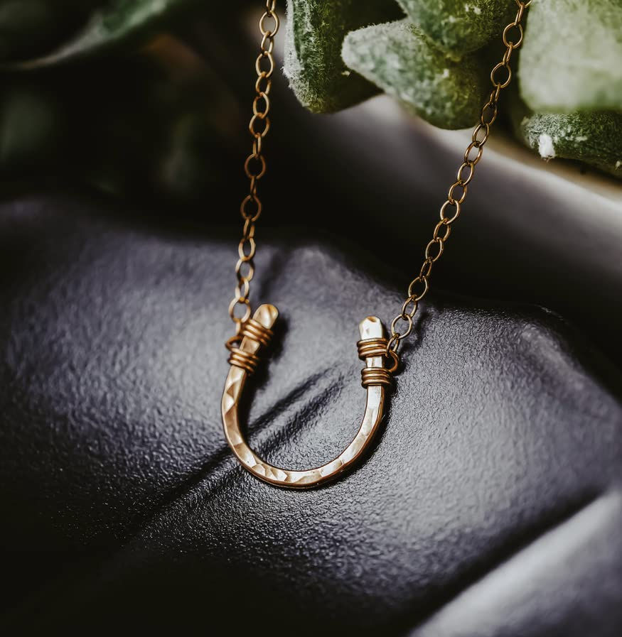 Thumbnail: Horseshoe Necklace Yellow Gold Filled Hammered 18 inch chain length