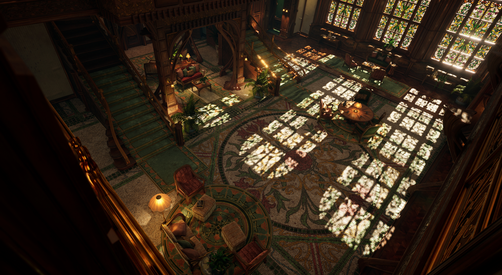 art nouveau interior with mosaic floor 3d render unreal engine 5