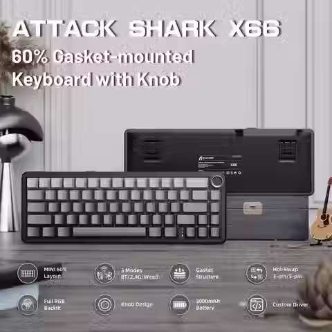 Attack Shark X66 Gasket Wireless Mechanical Gaming Keyboard Knob RGB