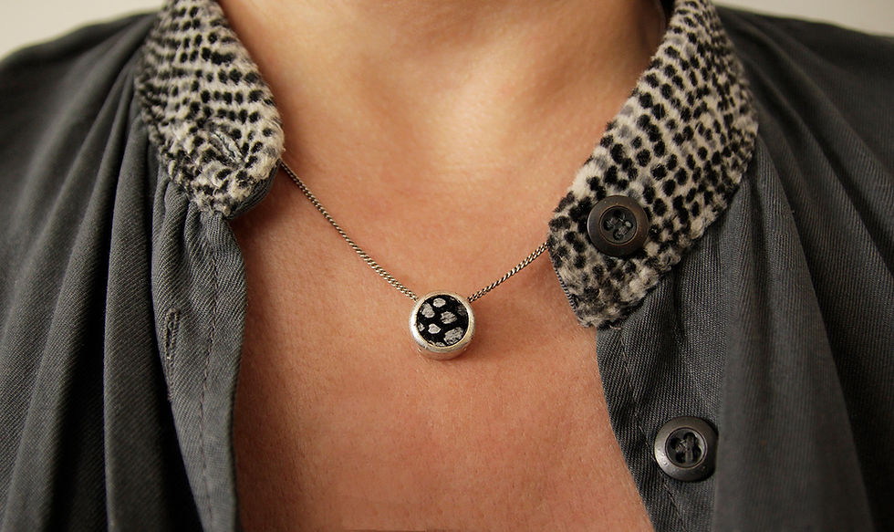 Silver tiny circle pendant necklace with leather