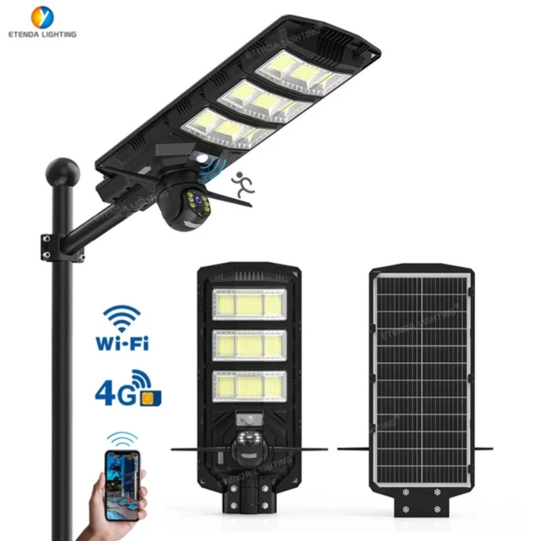 Foco Solar LED 300W con cámara wifi 3MP 360 grado.